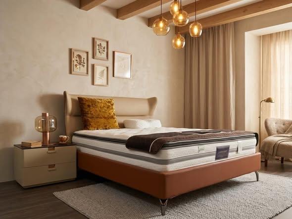 現代智械生活中的 AI 智慧床墊與自動化臥室環境，展示自適應睡眠技術的實際應用場景